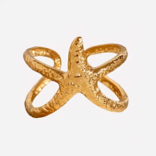 Bague fantaisie en forme d'étoile de mer, anneau ouvert en acier inoxydable dore