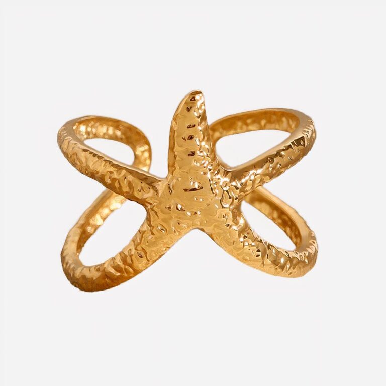 Bague fantaisie en forme d'étoile de mer, anneau ouvert en acier inoxydable dore