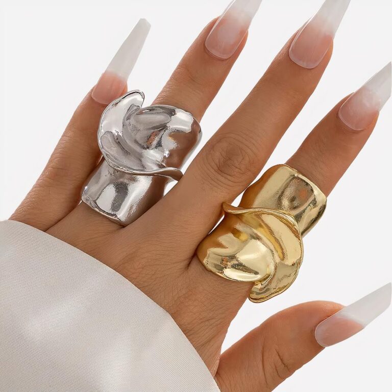 Bague large et épaisse pour femme Bague épaisse et large dorée et argentée recouvrent la phalange entière