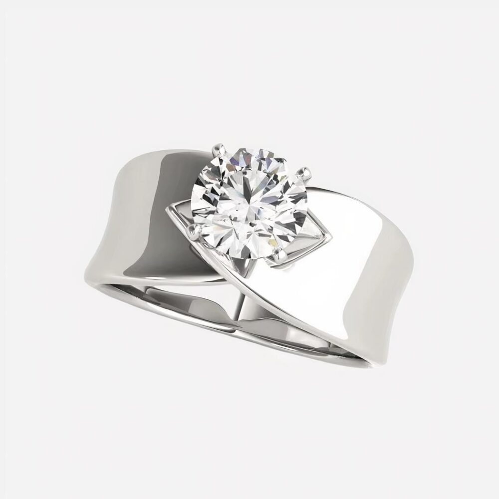 Bague épaisse solitaire argentée diamant