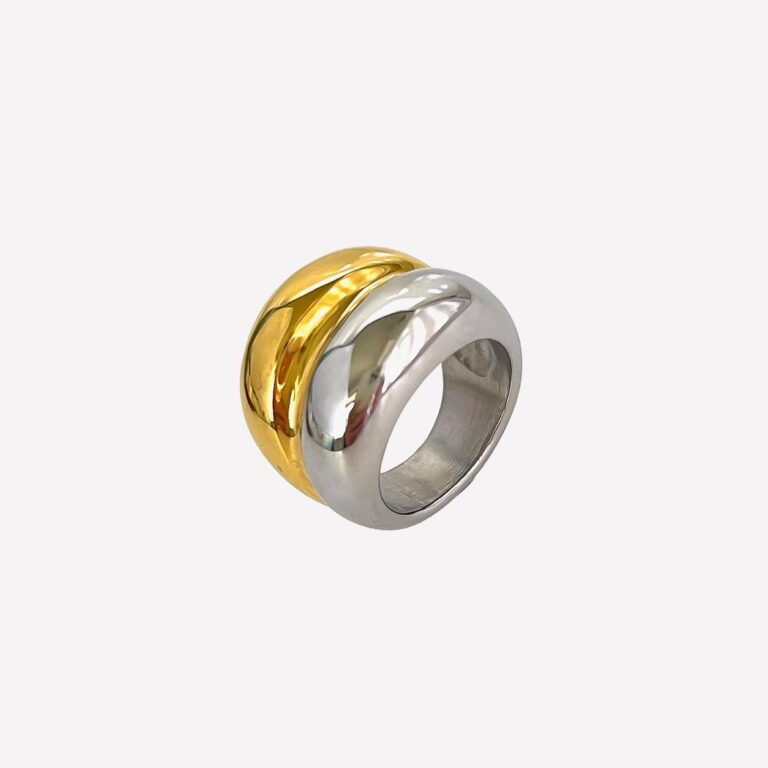Bague originale épaisse double anneaux argenté et doré