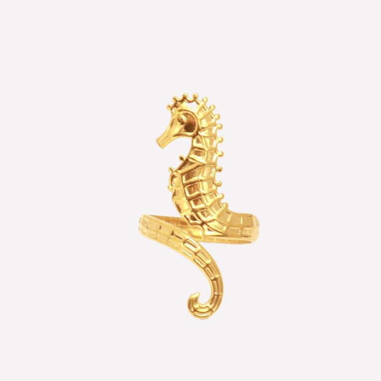 Bague fantaisie hippocampe doré en acier inoxydable
