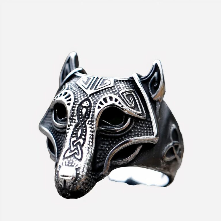 Bague en acier inoxydable tête de loup homme