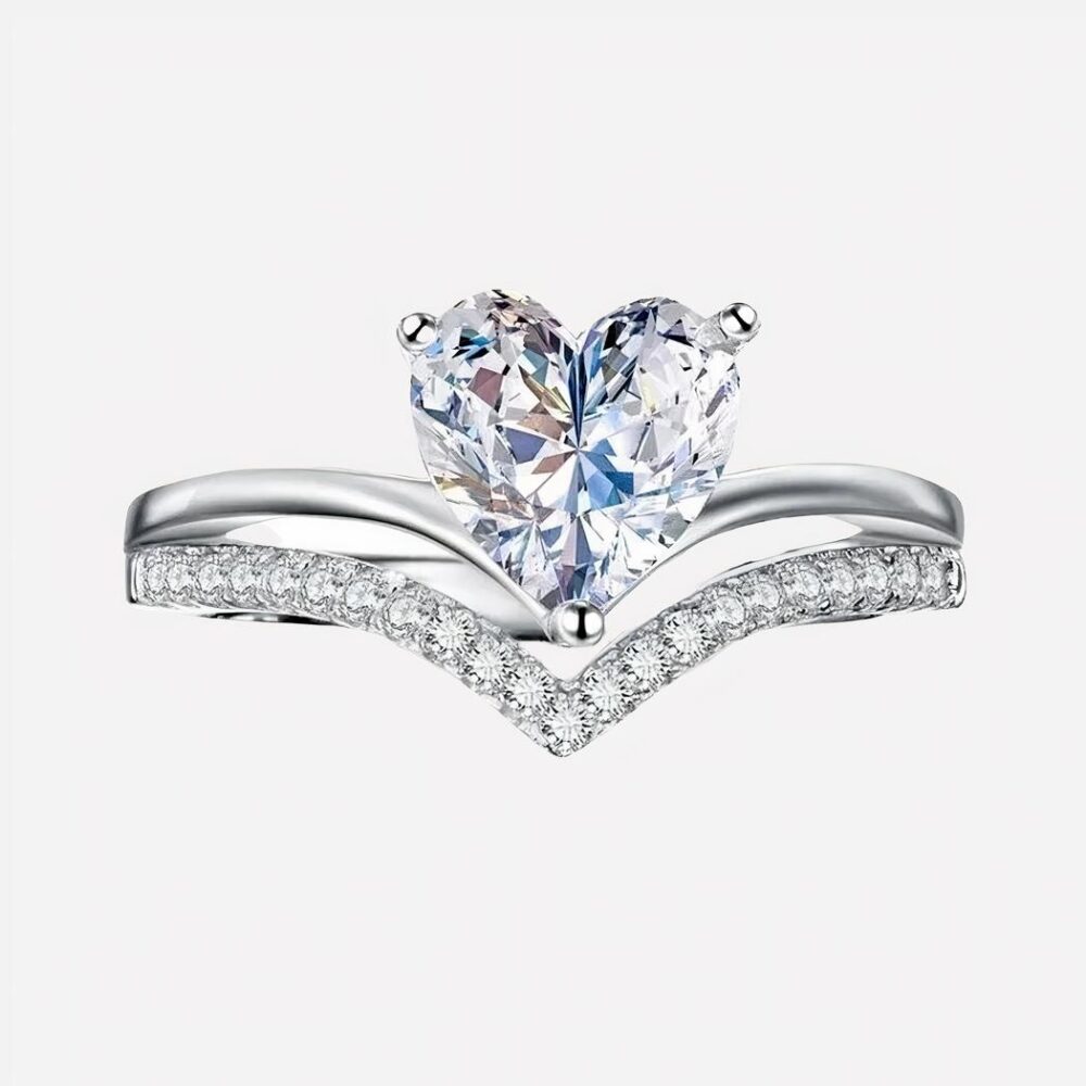 Bague cœur solitaire zircons