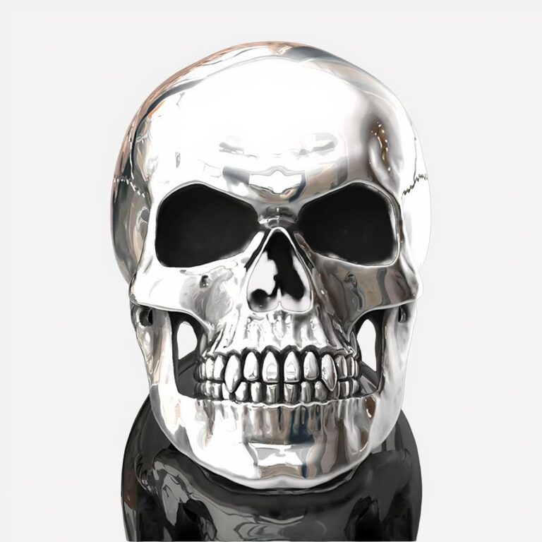 Tête de mort en bague homme Photo d'un crâne entier en bague pour homme argentée et brillante sur fond noir