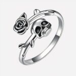 Bague femme fine tête de mort et rose
