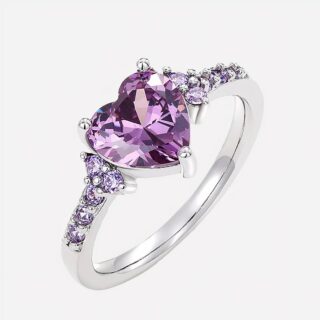 Bague en zircon réglable en forme de coeur violet