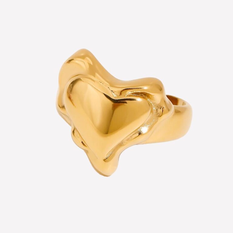 Bague épaisse dorée en forme de cœur liquide Bague épaisse dorée en forme de cœur liquide