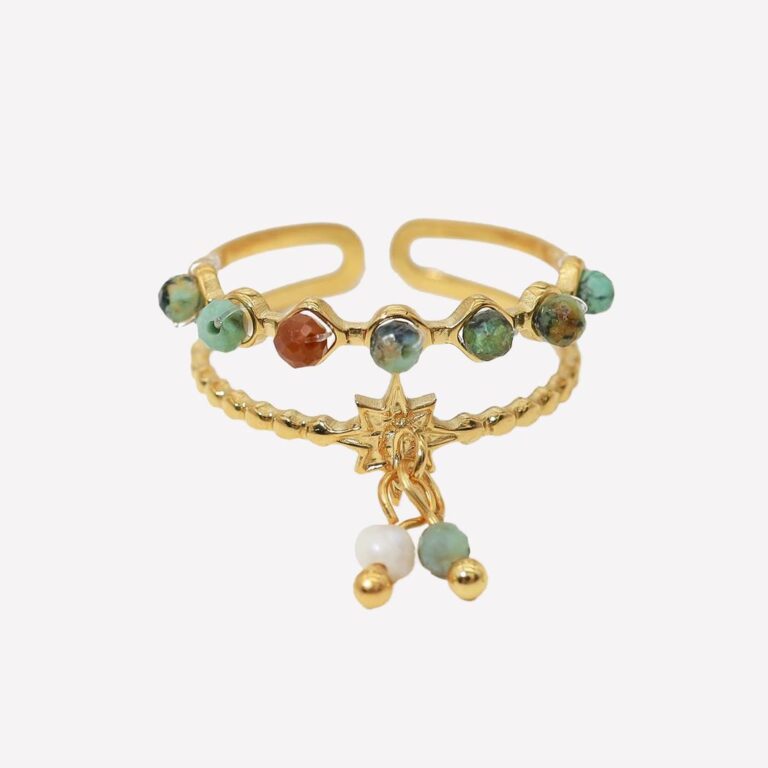 Bague ajustable à breloque deux anneaux ornés de pierre