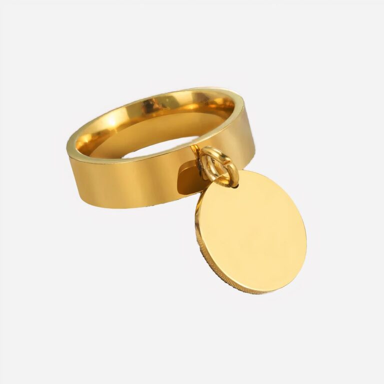 Bague minimaliste acier inoxydable avec pendentif anneau rond