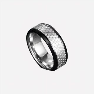 Bague de pacs noire et argentée avec relief texture