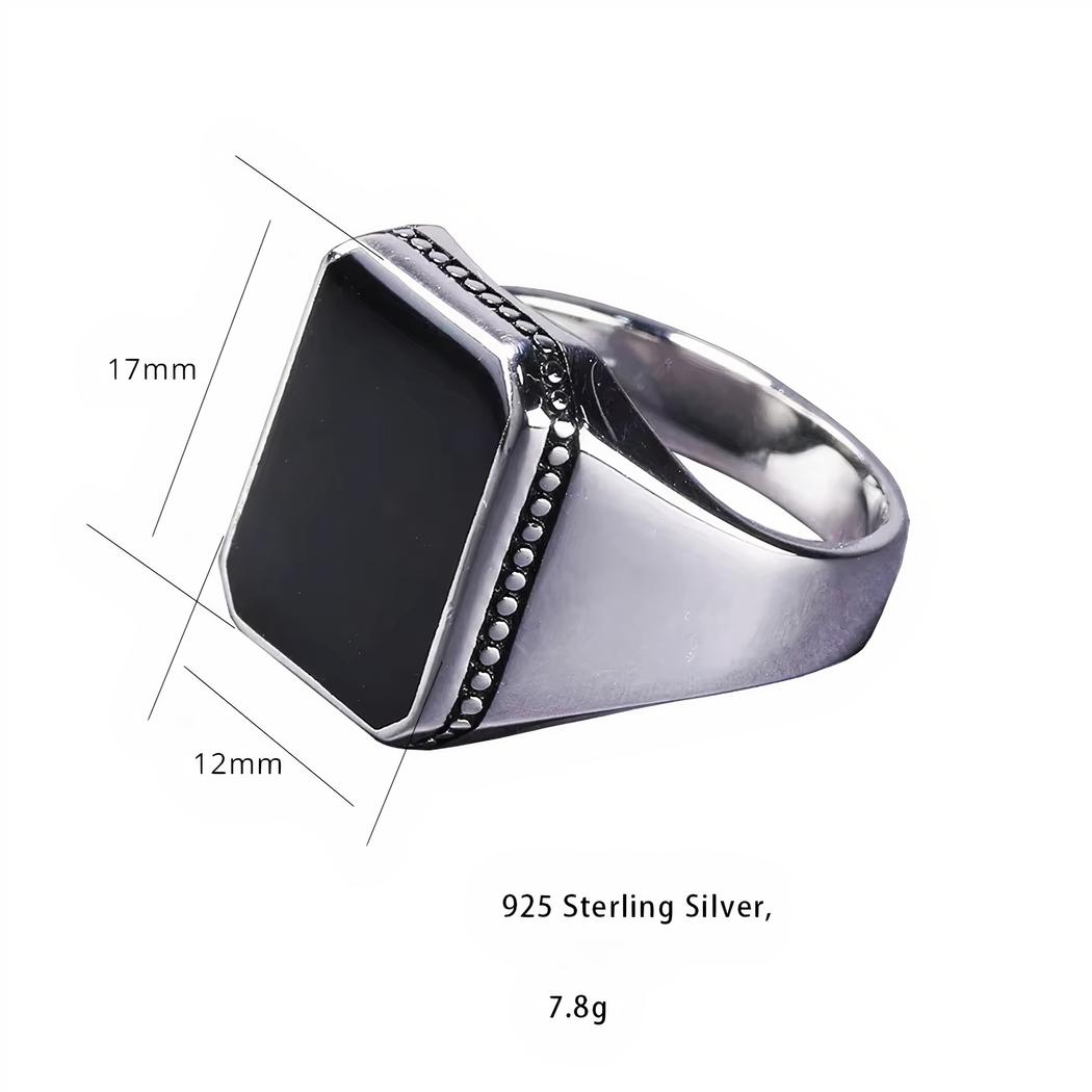 Bague Homme En Argent Massif 925 Avec Pierre Noire - Style Tendance New Delhi, Neuve Avec étiquettes - Bijou Pas Cher Et élégant