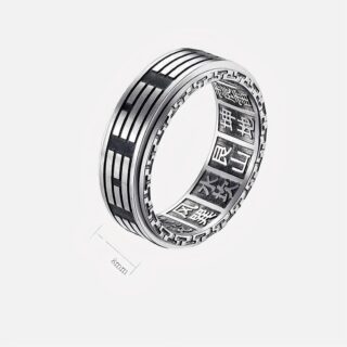 Bague argentée sur fond blanc.