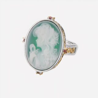Bague vintage femme style camé vert