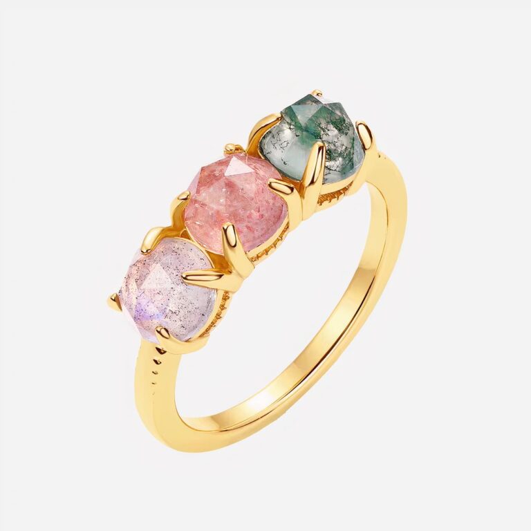 Bague plaqué or et trois pierres naturelles