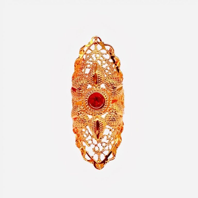 Bague gitane dorée index pierre rouge femme