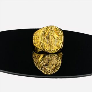 Bague chevalière dorée unisexe vierge Marie