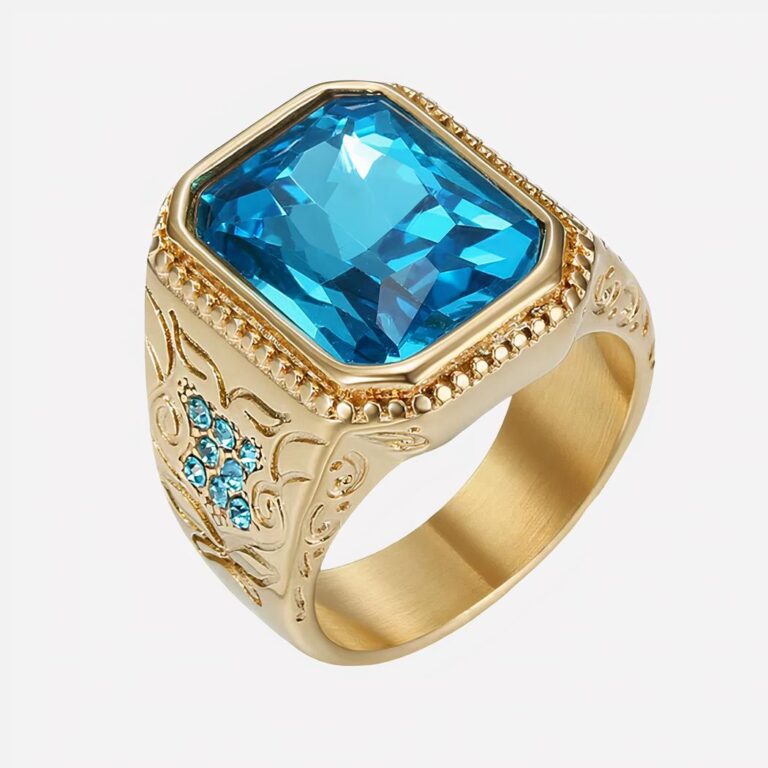 Bague gitane gravée saphir bleu