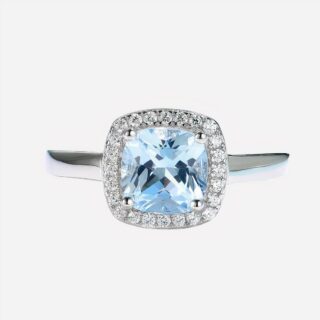 Bague en argent aigue-marine et zircons
