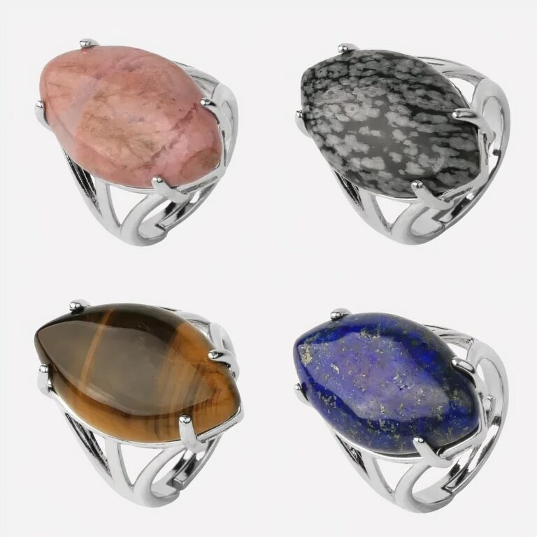 Bagues ajustables serties d'une pierre naturelle