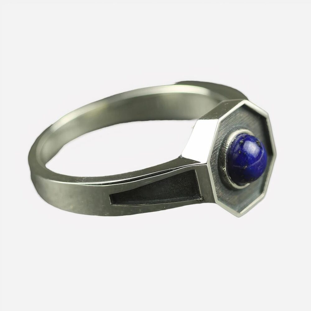 Bague octogonale homme index en argent et lapis lazuli • Ma bague