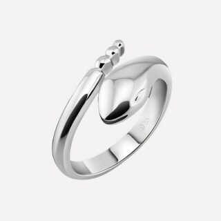 Photo d'une bague en argent pour homme serpent stylisé sur fond gris foncé