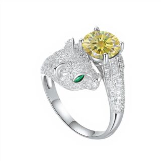 Bague index femme tête de léopard argent et moissanite