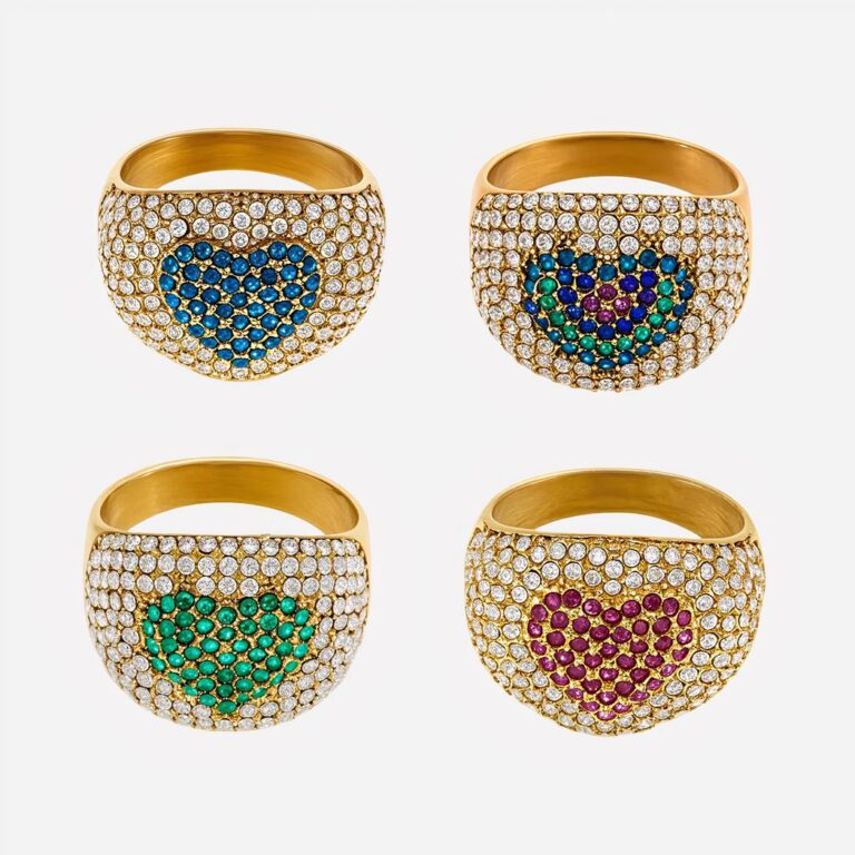 Bague épaisse à strass en forme de coeur