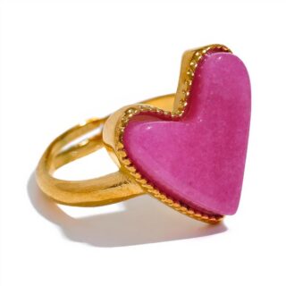Bague dorée en acier inoxydable forme de coeur coloré