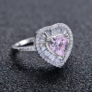 Bague de promesse en forme de cœur diamant strass