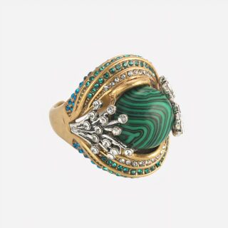 Bague vintage élégante malachite et strass