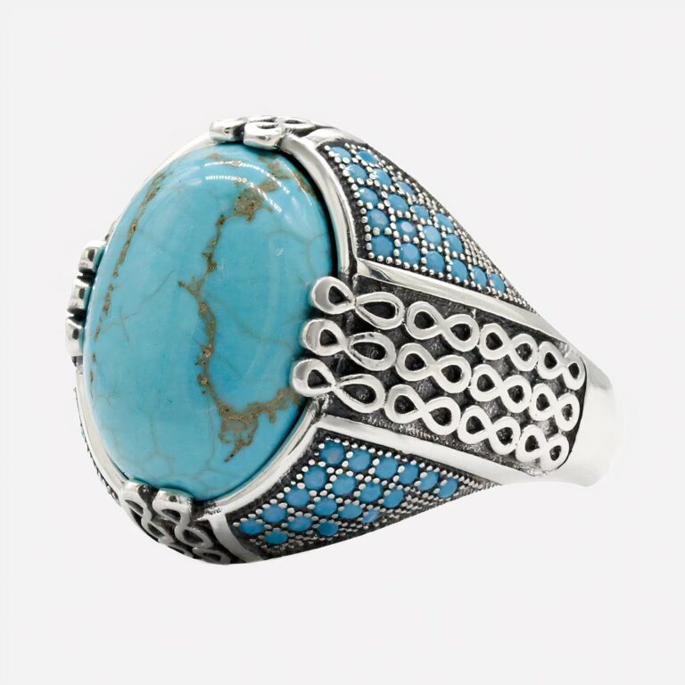 Bague homme style touareg en argent et turquoise Bague homme style touareg ronde en argent et turquoise