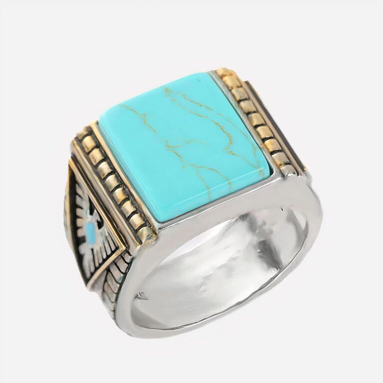 Bague homme style touareg carrée avec une pierre turquoise