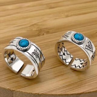 Bague Touareg Améthyste ronde en cabochon avec motifs en argent - Joze Paris - JOZE PARIS