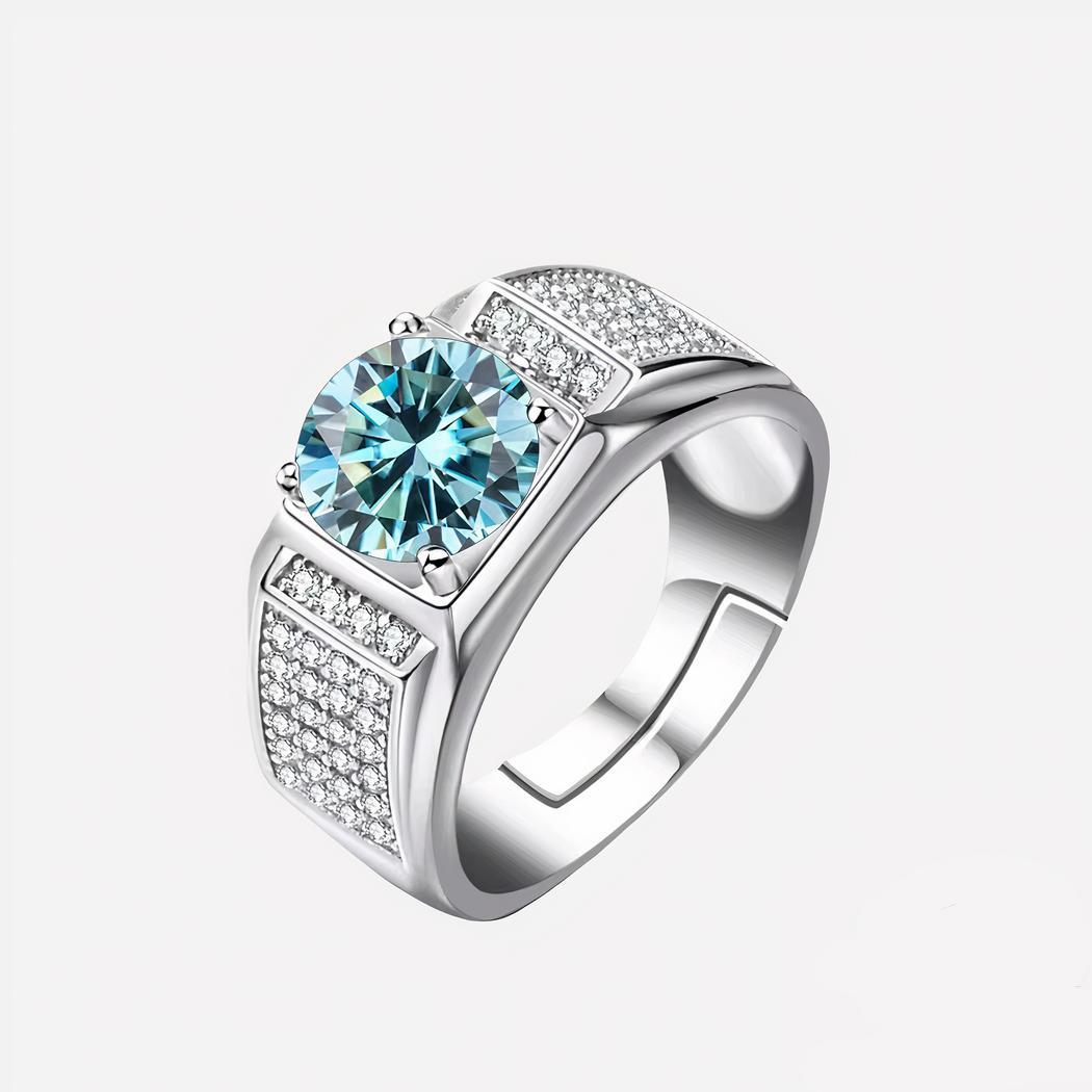 Bague homme réglable argent sterling et moissanite de couleur Photo d'une bague homme réglable en argent sterling et moissanite