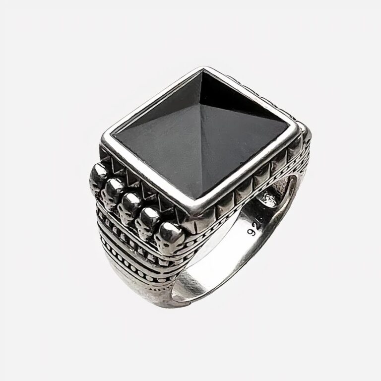 Bague carrées noire tête de mort argent