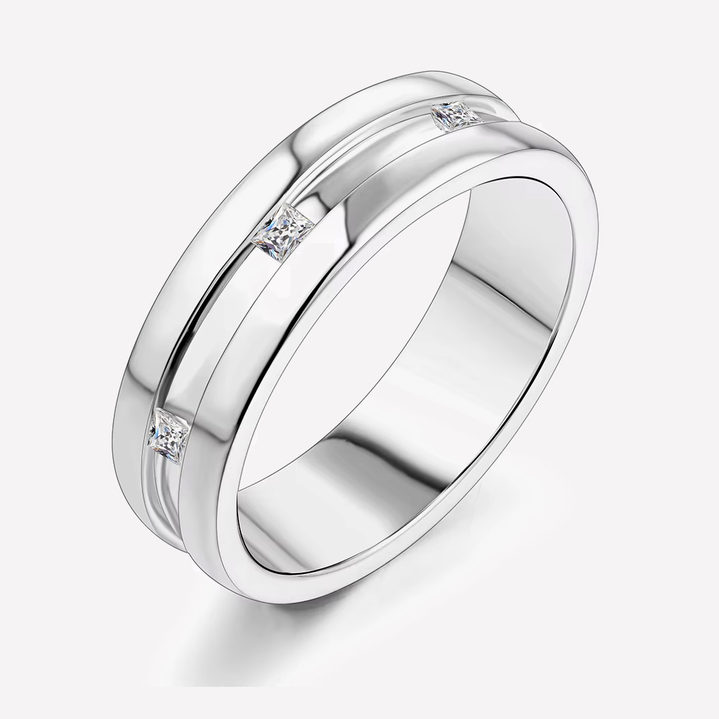 Bague anneau en argent avec des moissanites incrustees