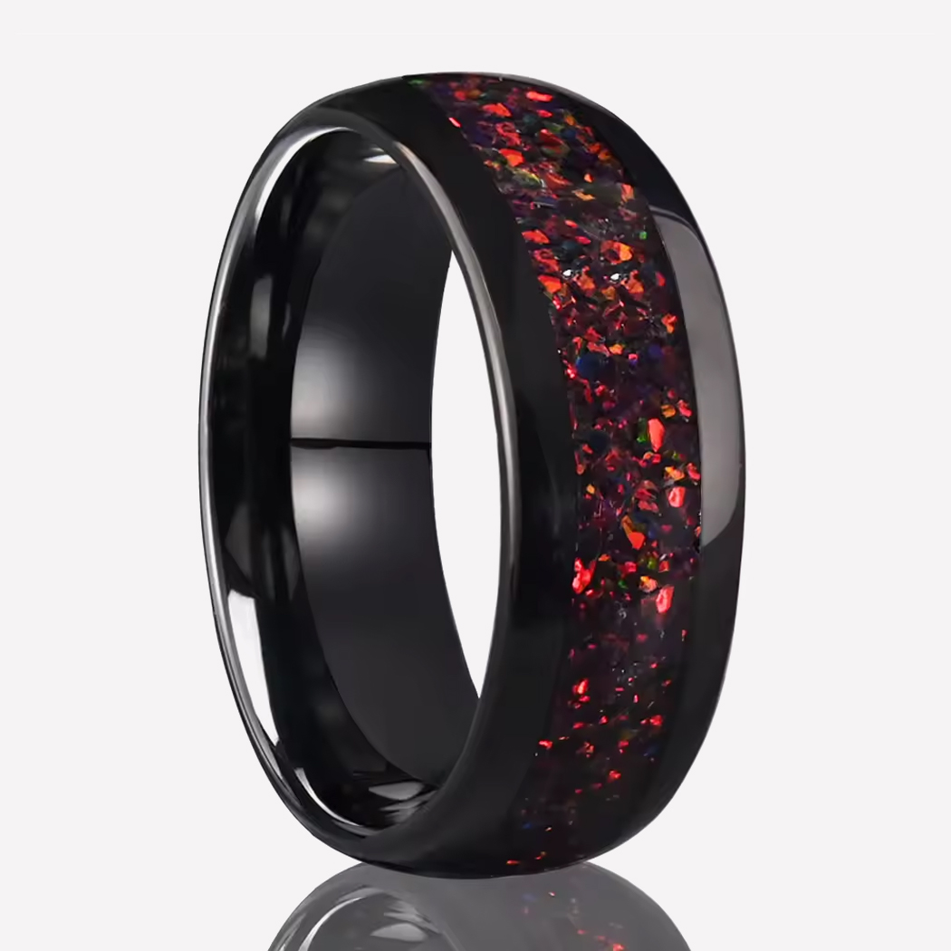Bague originale en tungstène de feu noir et rouge Bague originale en tungstène de feu noir et rouge